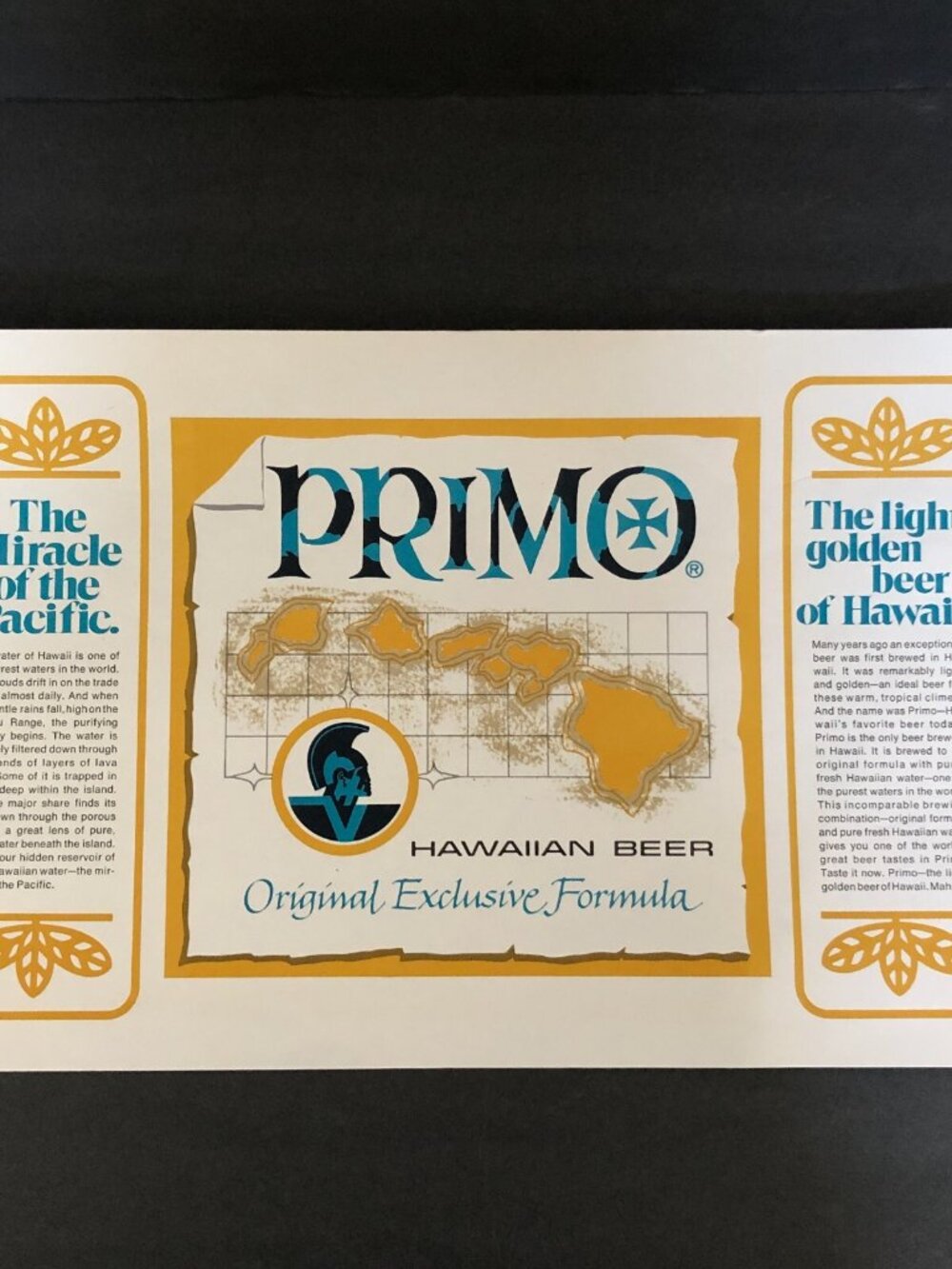 VINTAGE PAPER PLACEMAT 1971 PRIMO HAWAIIAN BEER HAWAII RARE 17.5" X 11.5"
